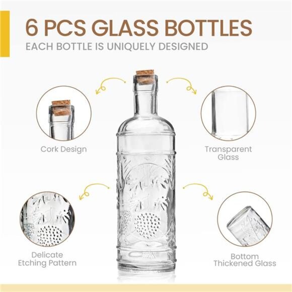 Assorted Clear Glass Bottles with Corks, 6 Pack, 2.5in X 9in, 16oz - Picture 4 of 7